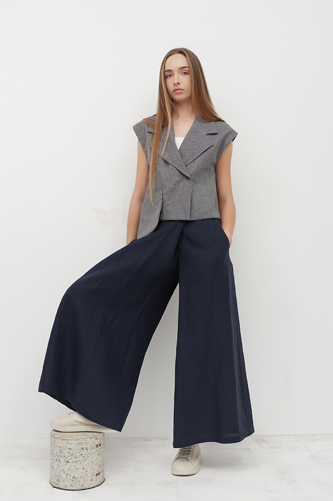 Штани хакама льон синій (БР 93)